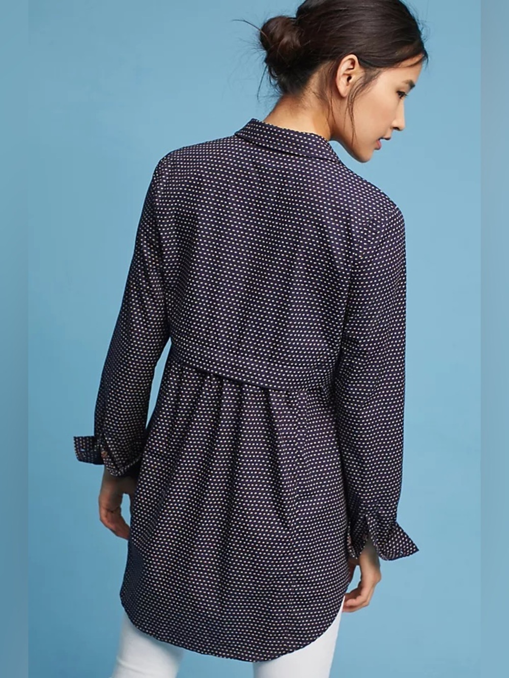Anthropologie Maeve Polka Dot Tunic Blouse Cotton Button Front XS - Picture 3 of 11